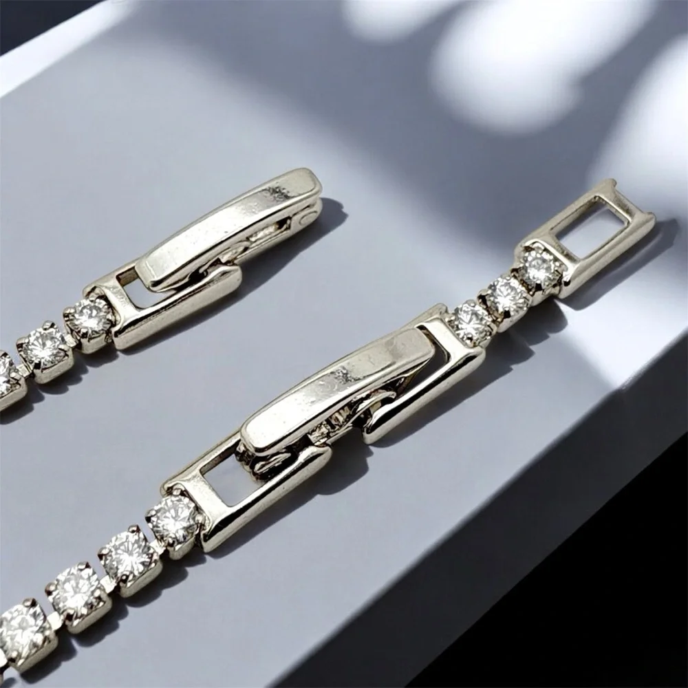 Real Zircon Adjustable Tennis Bracelet | Platinum Plated Water Resistant - Picture 6 of 12